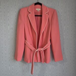 Vtg Y2K Amanda Smith Women's Blazer 4 Pink White Belted Open Barbie Career